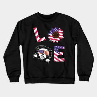 Cool US Flag Sunflowers Glasses Dog Face LOVE Shih Tzu Dog Americans Independence USA July 4th Day Crewneck Sweatshirt